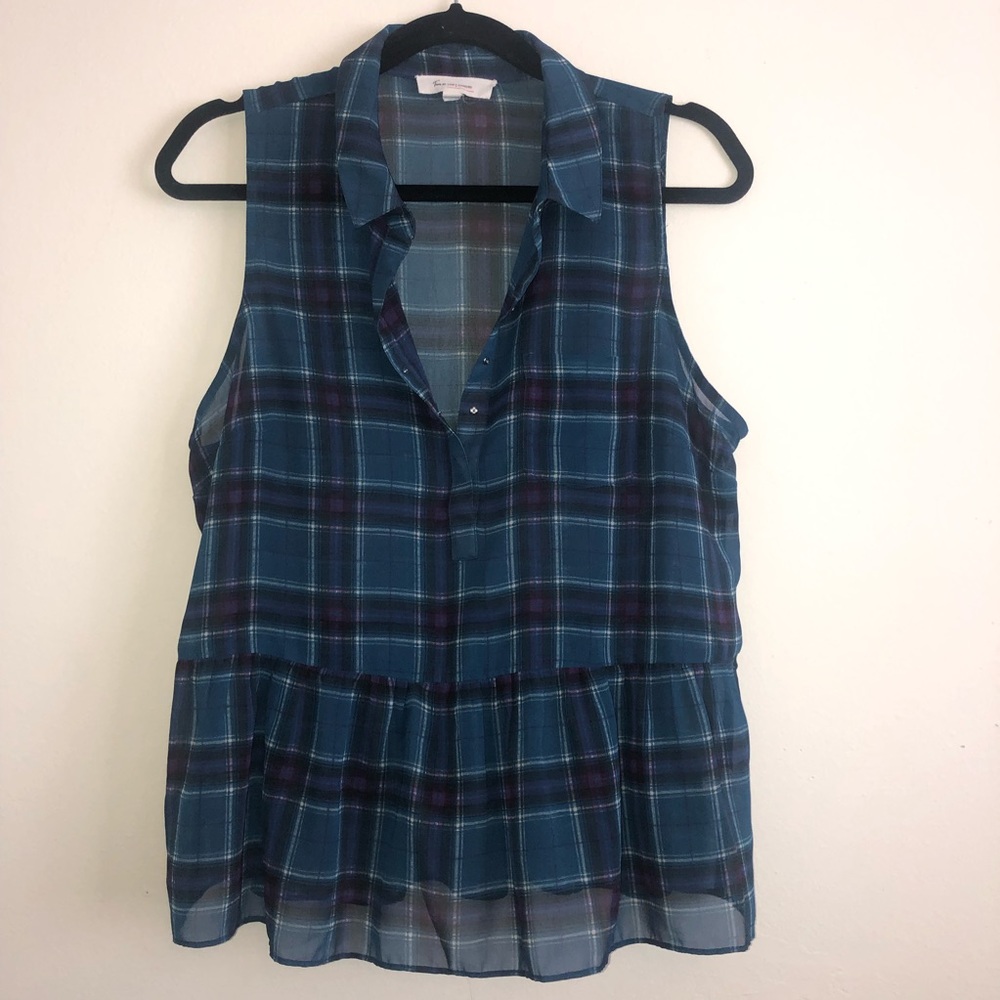 Tara by Vince Camuto Sheer Teal Tank Top